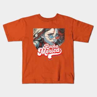 Rocka Merica  (cartoon anime girl glasses tip of nose) Kids T-Shirt